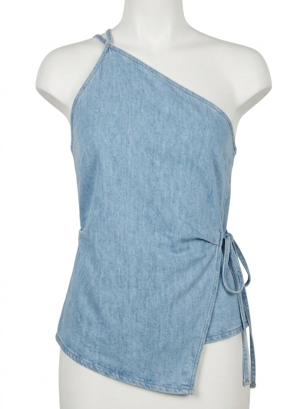 NWT Closed Denim One Shoulder Wrap Top Asymmetric Side Tie Size XXS